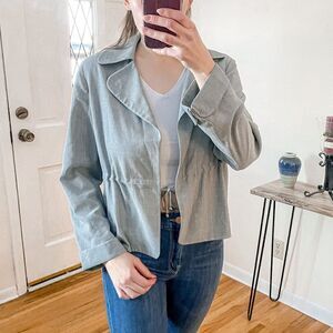 AKRIS Punto Wool Open Front Blazer Drawstring Waist Grey